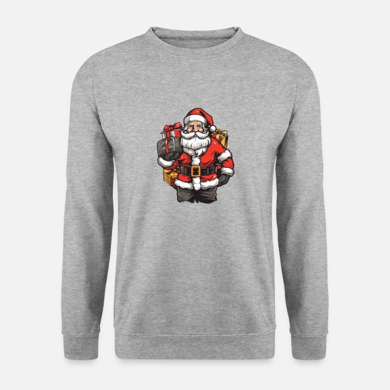 Weihnachtsmann Geschenke Comic - Unisex Pullover - Weißgrau meliert