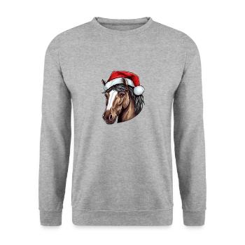 Portrait de Noël tête de cheval - Sweat-shirt Unisexe - gris chiné - Devant - Alina (178cm) & Michal (187cm)
