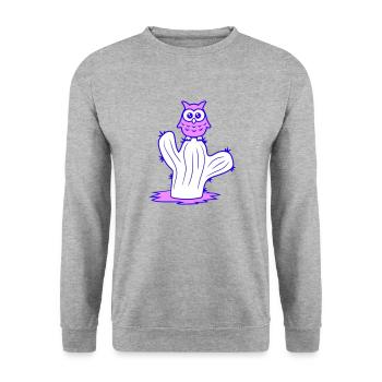 Cactus Owl Sitting Cacti Night Bird Cute Cute - Unisex Sweatshirt - salt & pepper - Front - Alina (178cm) & Michal (187cm)