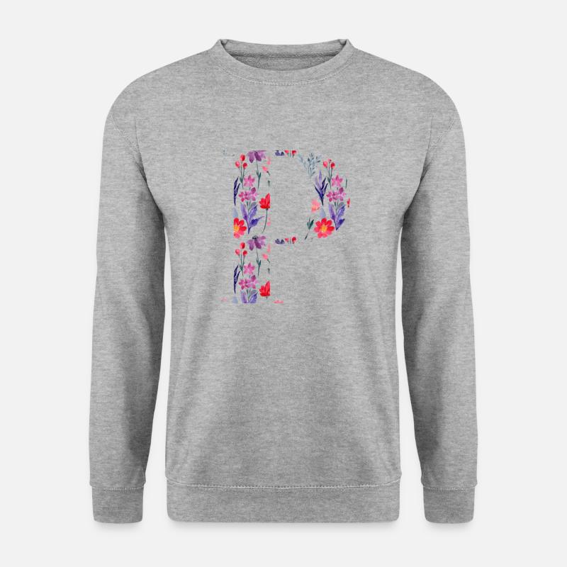 Personalisierter Blumenbuchstabe p - Geschenkidee - Unisex Pullover - Weißgrau meliert