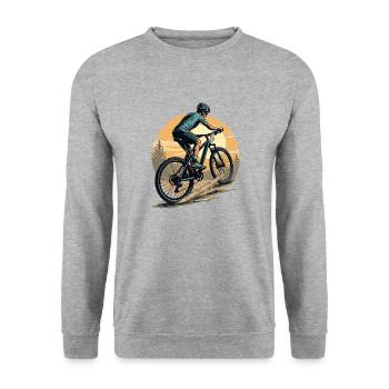 Mountain biker rides towards the sun and forest - Unisex Sweatshirt - salt & pepper - Front - Alina (178cm) & Michal (187cm)