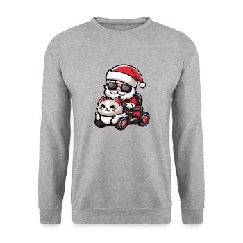 Cat Santa Claus Cartoon - Unisex Sweatshirt - salt & pepper - Front - Alina (178cm) & Michal (187cm)