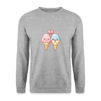 Eis Paar Liebe Herz Comic - Unisex Pullover - Weißgrau meliert - Vorne - Alina (178cm) & Michal (187cm)
