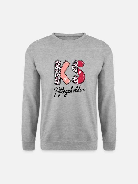 KS Pflegeheldin Herz Leopardmuster - Unisex Pullover - Weißgrau meliert