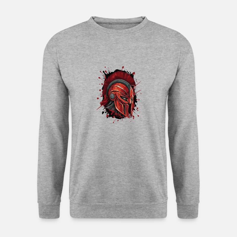 Spartaner Helm Kopf Porträt Mythologie - Unisex Pullover - Weißgrau meliert