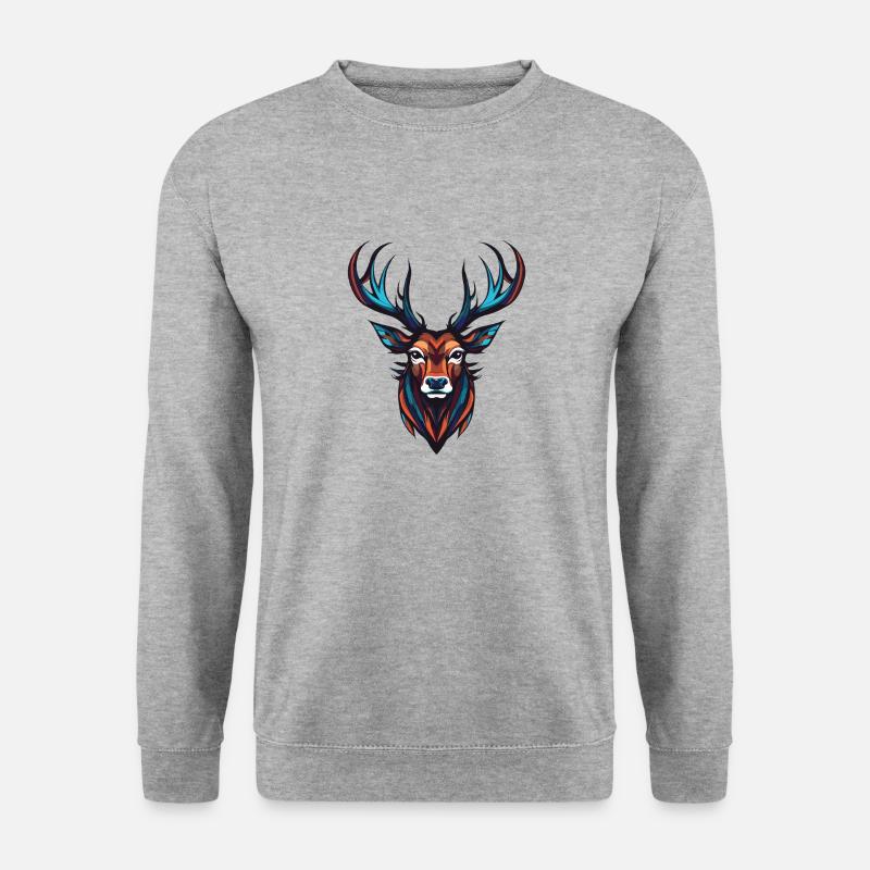 Hirsch Portrait - Unisex Pullover - Weißgrau meliert