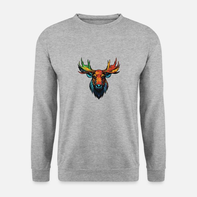 Elch Portrait - Unisex Pullover - Weißgrau meliert