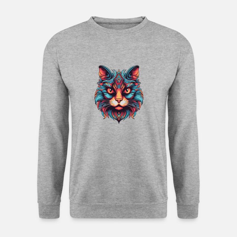 Katze Portrait - Unisex Pullover - Weißgrau meliert