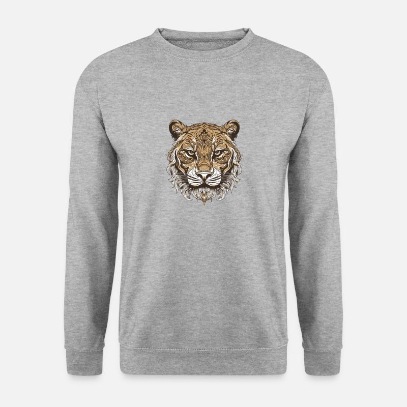 Tiger Porträt - Unisex Pullover - Weißgrau meliert