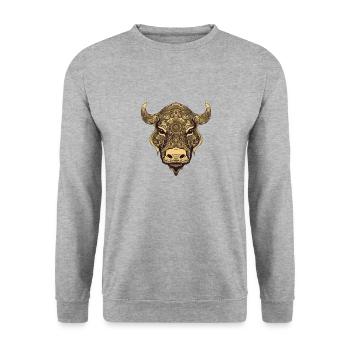 Bulle Porträt Taurus - Unisex Pullover - Weißgrau meliert - Vorne - Alina (178cm) & Michal (187cm)