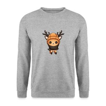 Reh Geweih Winter Tier Baby Comic - Unisex Pullover - Weißgrau meliert - Vorne - Alina (178cm) & Michal (187cm)