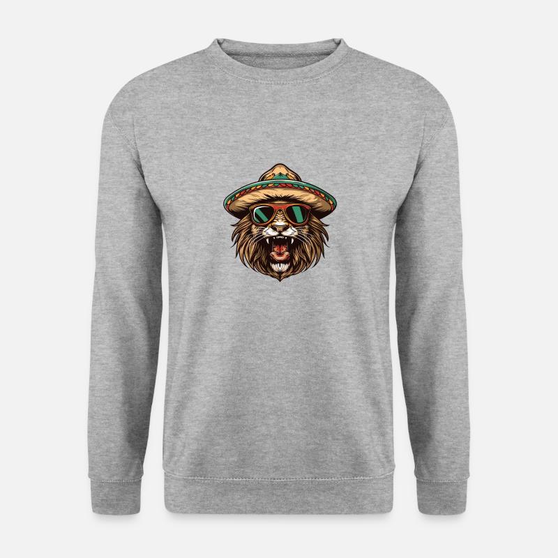 Löwe Comic Lustig Sombrero - Unisex Pullover - Weißgrau meliert