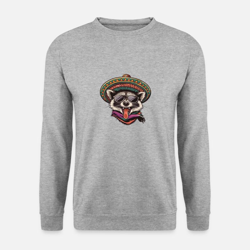 Waschbär Lustig Sombrero - Unisex Pullover - Weißgrau meliert