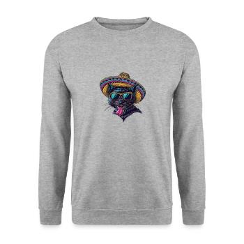 Panther Comic Lustig Sombrero - Unisex Pullover - Weißgrau meliert - Vorne - Alina (178cm) & Michal (187cm)