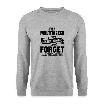 Ich bin ein Multitasker, ich kann zuhören, ignorieren und vergessen - Unisex Pullover - Weißgrau meliert - Vorne - Alina (178cm) & Michal (187cm)