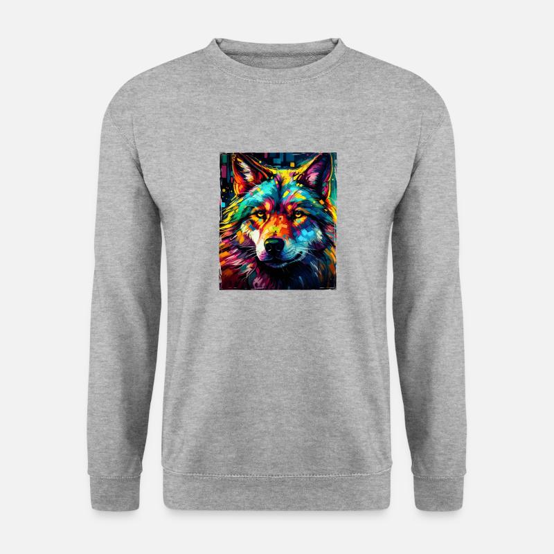 Wolf Porträt - Unisex Pullover - Weißgrau meliert
