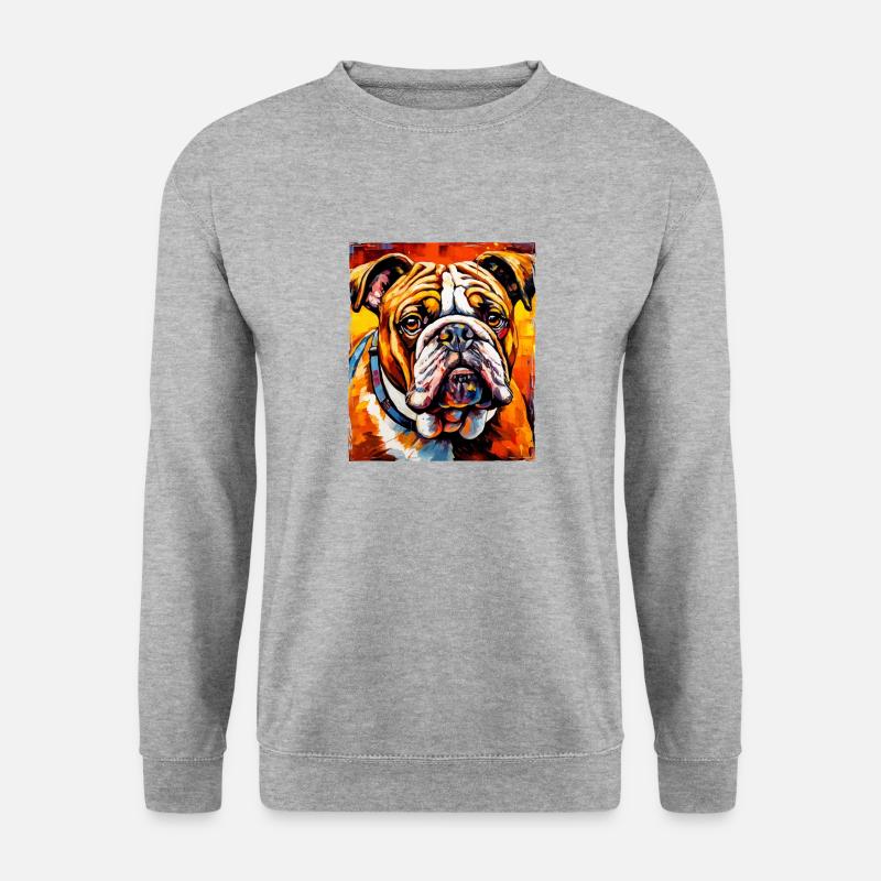 Bulldog Hund Porträt - Unisex Pullover - Weißgrau meliert
