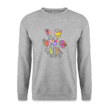 Blumen - Unisex Pullover - Weißgrau meliert - Vorne - Alina (178cm) & Michal (187cm)