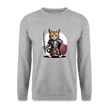 Cat Römischer Krieger Katze Geschenk - Unisex Pullover - Weißgrau meliert - Vorne - Alina (178cm) & Michal (187cm)