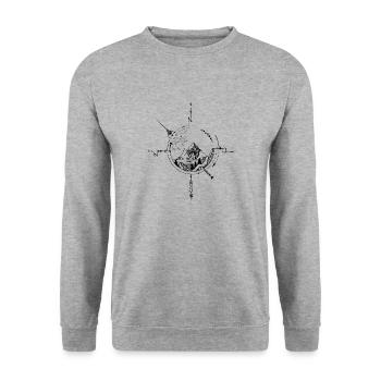 Kompass Berge Natur Angler schwarz - Unisex Pullover - Weißgrau meliert - Vorne - Alina (178cm) & Michal (187cm)