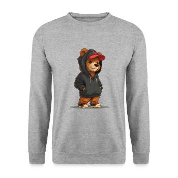 Happy street bear - Unisex Pullover - Weißgrau meliert - Vorne - Alina (178cm) & Michal (187cm)