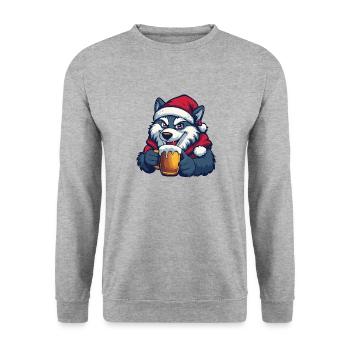 Wolf Bier Xmas Weihnachten - Unisex Pullover - Weißgrau meliert - Vorne - Alina (178cm) & Michal (187cm)