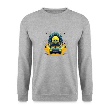 4 Rennwagen mit Sprengstoff, Tod - Unisex Pullover - Weißgrau meliert - Vorne - Alina (178cm) & Michal (187cm)