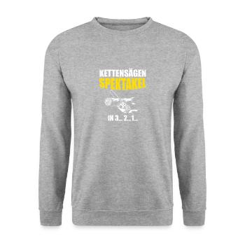 KETTENSÄGE / HOLZ - Unisex Pullover - Weißgrau meliert - Vorne - Alina (178cm) & Michal (187cm)
