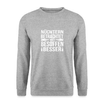 Nüchtern Besoffen / Bier / Trinken / Party - Unisex Pullover - Weißgrau meliert - Vorne - Alina (178cm) & Michal (187cm)