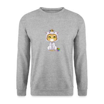Caticorn - süße niedliche Katze in Einhorn Kostüm - Unisex Pullover - Weißgrau meliert - Vorne - Alina (178cm) & Michal (187cm)