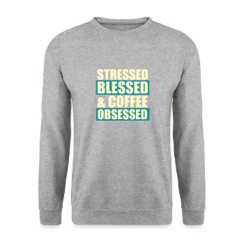 Stressed blessed - Unisex Sweatshirt - salt & pepper - Front - Alina (178cm) & Michal (187cm)