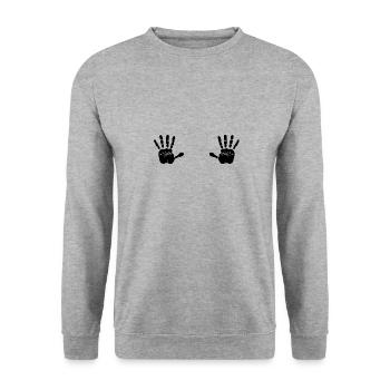 Handabdruck Hand Gipsabdruck Baby Geschenk - Unisex Pullover - Weißgrau meliert - Vorne - Alina (178cm) & Michal (187cm)