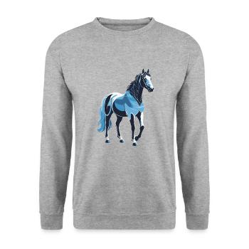 Cheval Bleu - Design Animalier - Sweat-shirt Unisexe - gris chiné - Devant - Alina (178cm) & Michal (187cm)