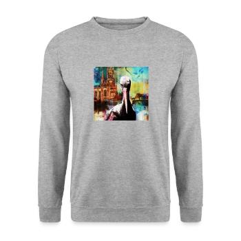 Alsace stork cathedral modern art 001 - Sweat-shirt Unisexe - gris chiné - Devant - Alina (178cm) & Michal (187cm)