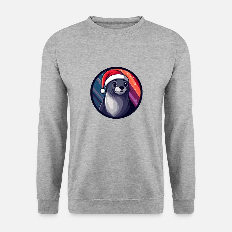 Robbe Tier Weihnachten Tier - Unisex Pullover - Weißgrau meliert