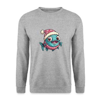 Noël de poisson piranha - Sweat-shirt Unisexe - gris chiné - Devant - Alina (178cm) & Michal (187cm)