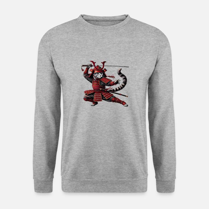 Samurai Katze - Unisex Pullover - Weißgrau meliert