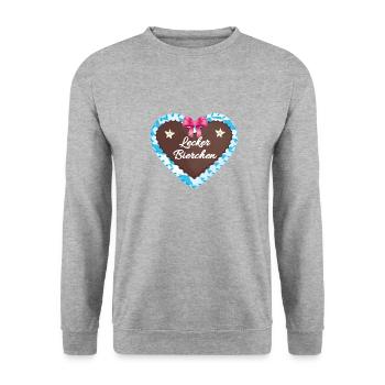 Lebkuchenherz, Herz, Bierchen, Bier - Unisex Pullover - Weißgrau meliert - Vorne - Alina (178cm) & Michal (187cm)