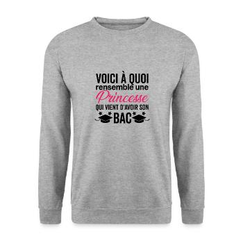 Herzlichen Glückwunsch Bac 2025 Humor - Unisex Pullover - Weißgrau meliert - Vorne - Alina (178cm) & Michal (187cm)