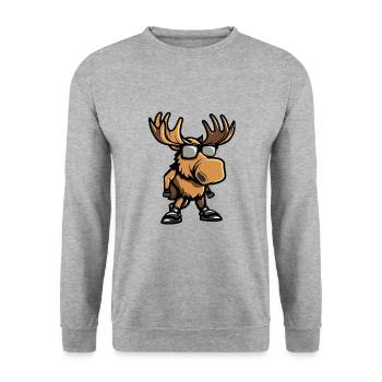 Elch Cool Comic - Unisex Pullover - Weißgrau meliert - Vorne - Alina (178cm) & Michal (187cm)