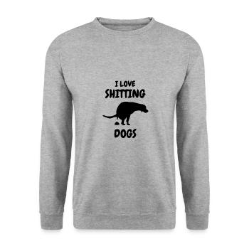 I love shitting dogs - Unisex Pullover - Weißgrau meliert - Vorne - Alina (178cm) & Michal (187cm)