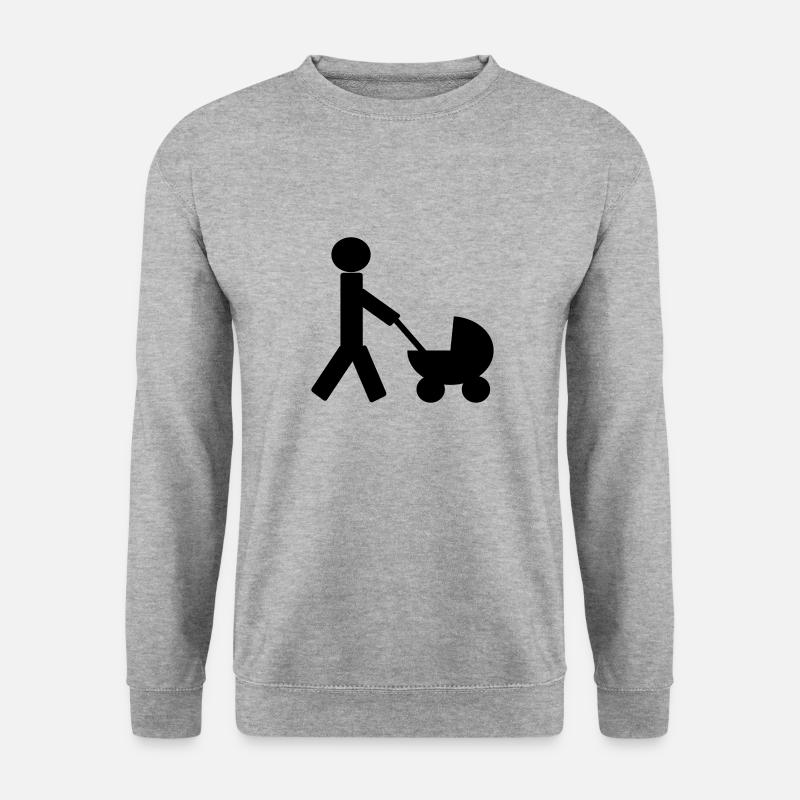 Vater und Kinderwagen - Unisex Pullover - Weißgrau meliert