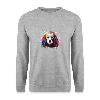 Pudel Hund Kopf Porträt Pop Art - Unisex Pullover - Weißgrau meliert - Vorne - Alina (178cm) & Michal (187cm)