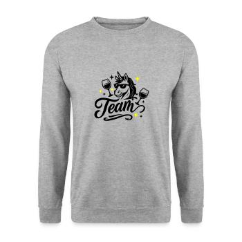 Einhorn Team Party Geburtstag - Unisex Pullover - Weißgrau meliert - Vorne - Alina (178cm) & Michal (187cm)