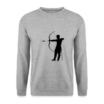 Bogenschießen Mann Silhouette - Unisex Pullover - Weißgrau meliert - Vorne - Alina (178cm) & Michal (187cm)