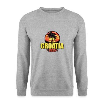 Croatie 2025 Vacances Palmiers Coloré - Sweat-shirt Unisexe - gris chiné - Devant - Alina (178cm) & Michal (187cm)