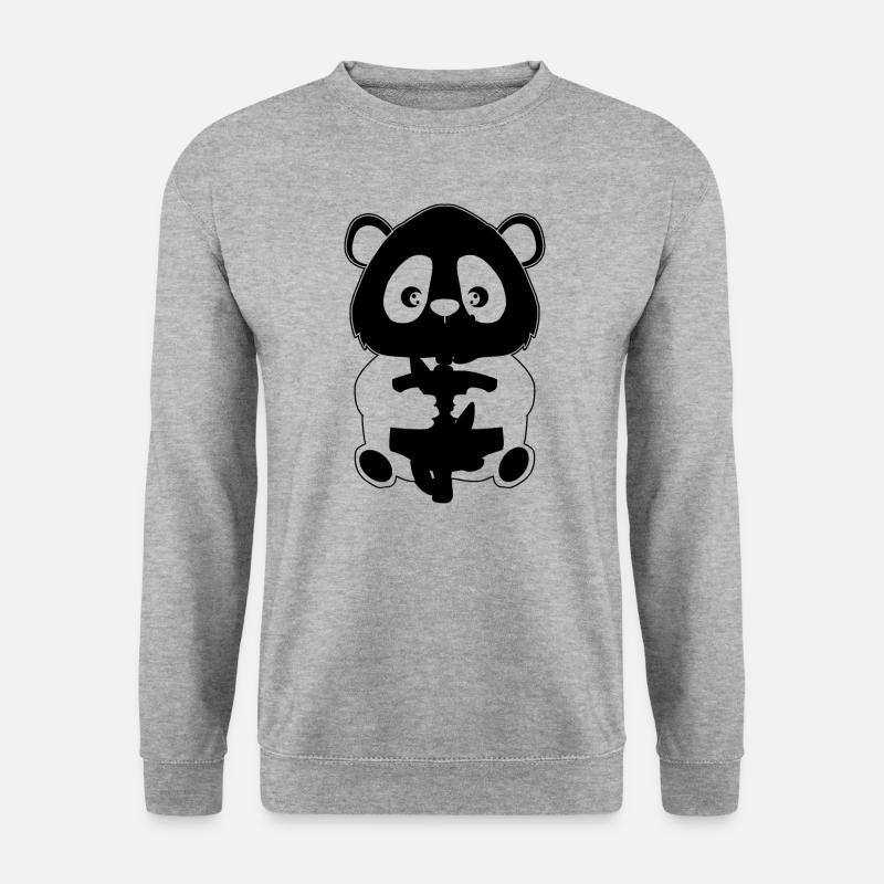 Panda mit Bambus - Unisex Pullover - Weißgrau meliert