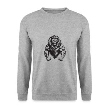 Löwe Bodybuilding Muskeln Gym - Unisex Pullover - Weißgrau meliert - Vorne - Alina (178cm) & Michal (187cm)