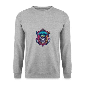 Crâne Squelette Chef - Sweat-shirt Unisexe - gris chiné - Devant - Alina (178cm) & Michal (187cm)