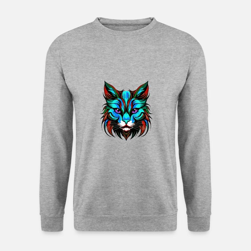 Katze Porträt Bunt Kopf - Unisex Pullover - Weißgrau meliert